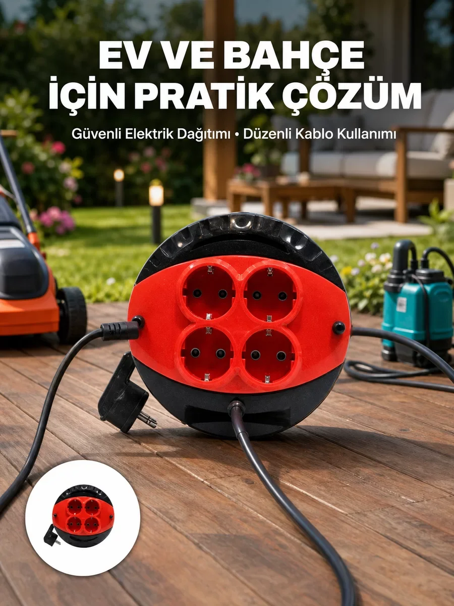 3 Metre Kablolu 4 Priz Makarası - Ev ve Ofis İçin Güvenli Çözüm