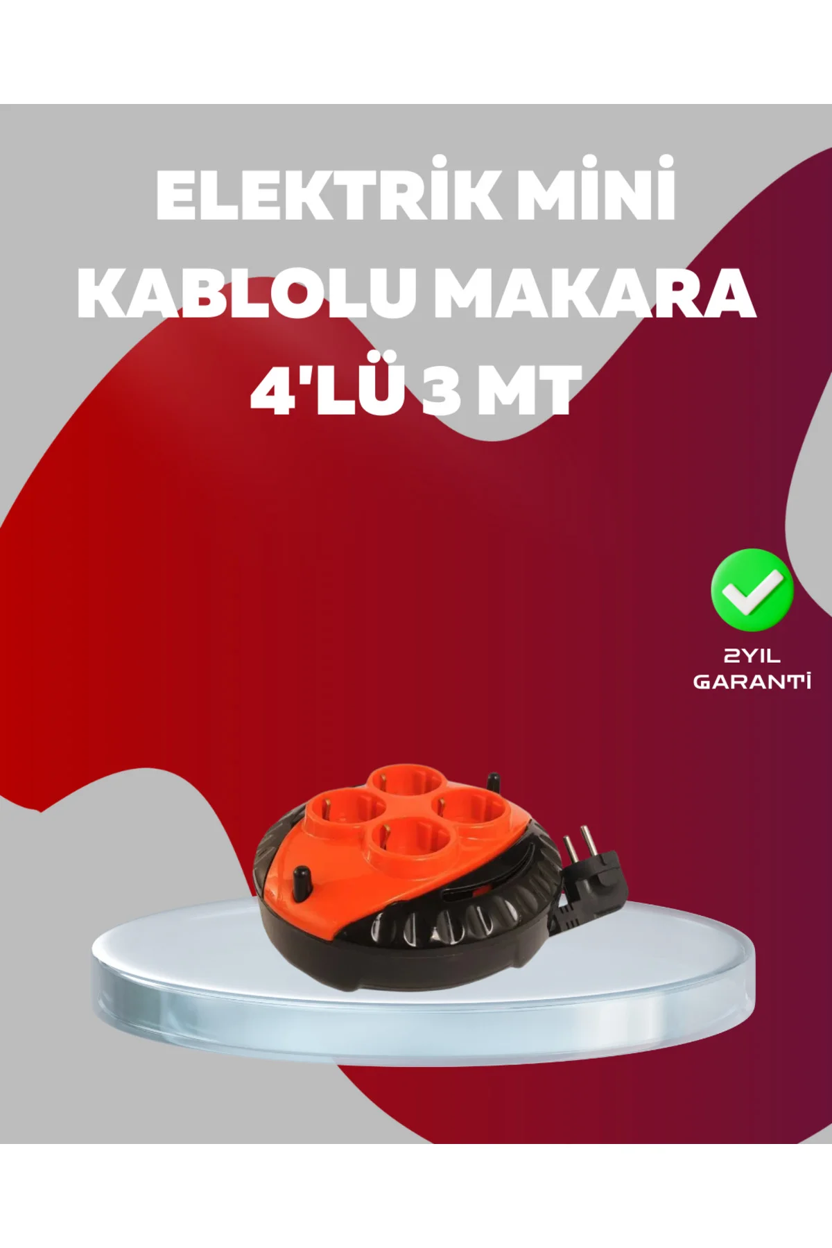 3 Metre Kablolu 4’lü Kırmızı Priz Makara