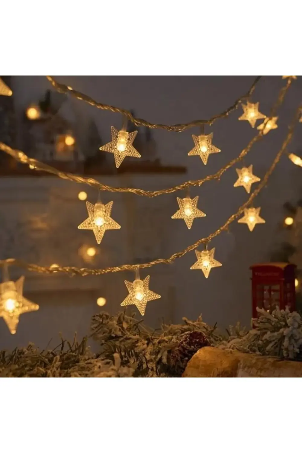 3 metre Led Işıklı 20'li Yıldız Işık Zinciri Dekoratif Pilli Aydı