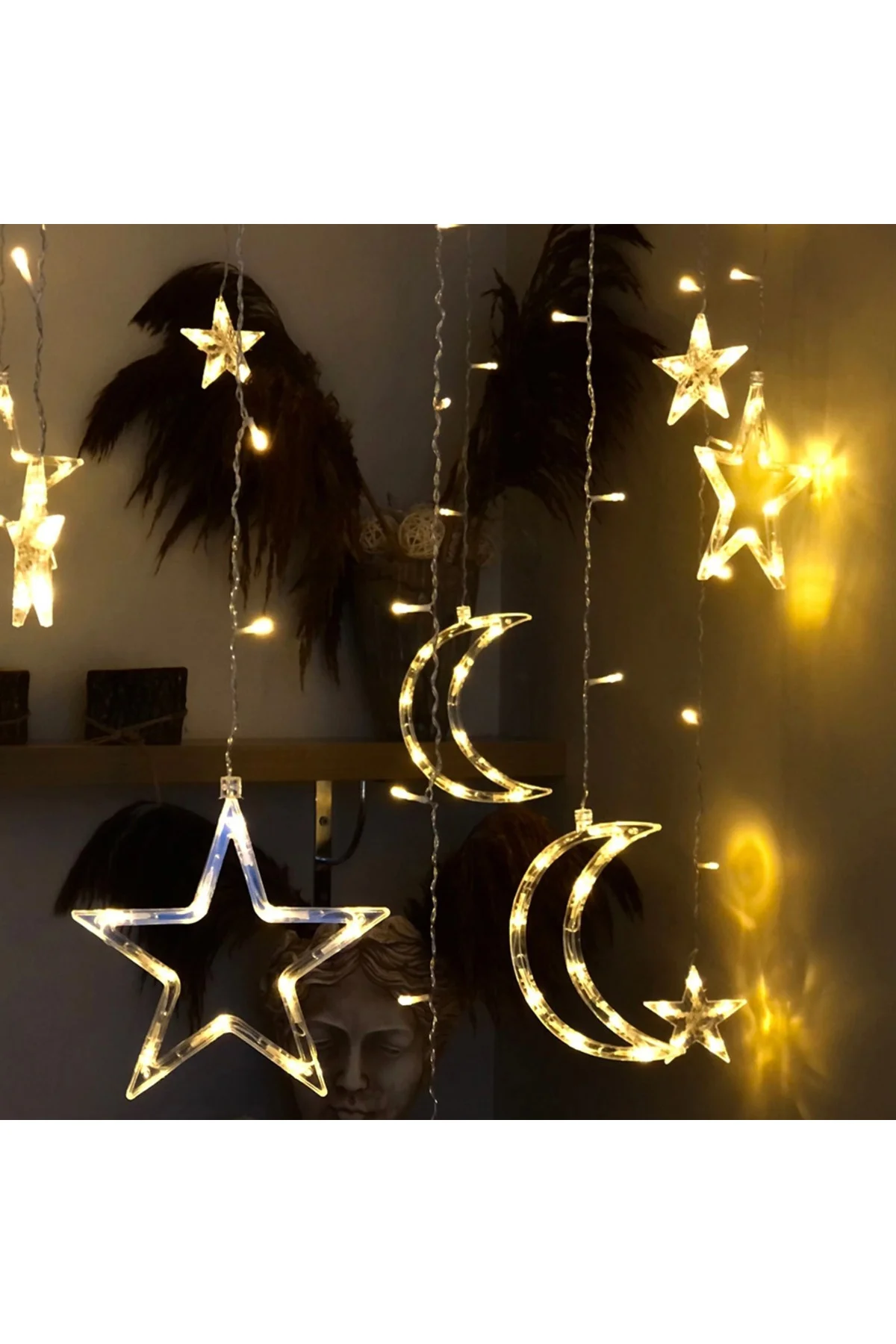 3 Metre Perde Led Işık Zinciri - Yıldız Ve Ay Figürlü, Sarı Işık, Uç Uca Eklenebilir 3 Metre Perde Led Işık Zinciri - Yıldız Ve Ay Figürlü, Sarı Işık, Uç Uca Eklenebilir