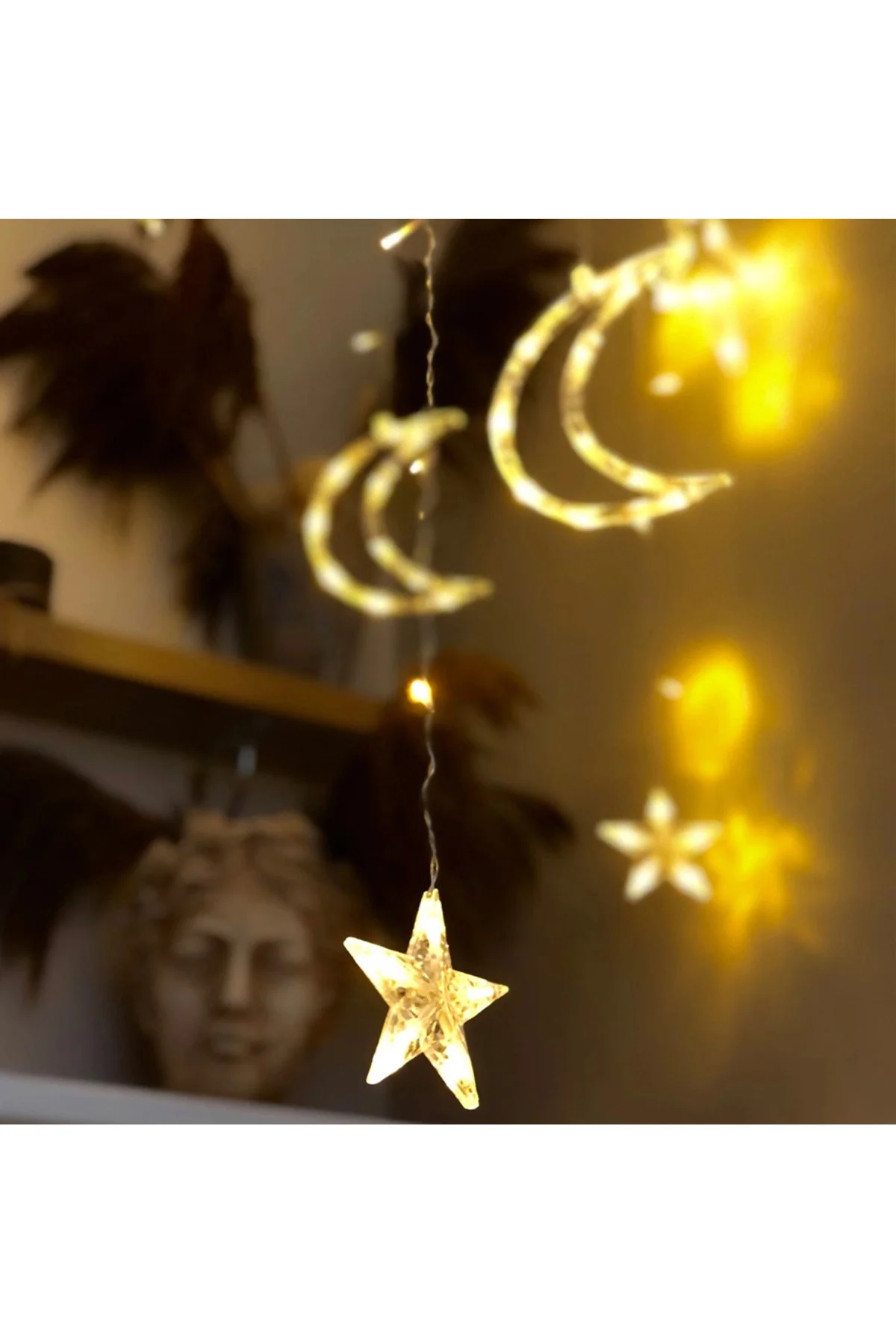 3 Metre Perde Led Işık Zinciri - Yıldız Ve Ay Figürlü, Sarı Işık, Uç Uca Eklenebilir 3 Metre Perde Led Işık Zinciri - Yıldız Ve Ay Figürlü, Sarı Işık, Uç Uca Eklenebilir - Görsel 5