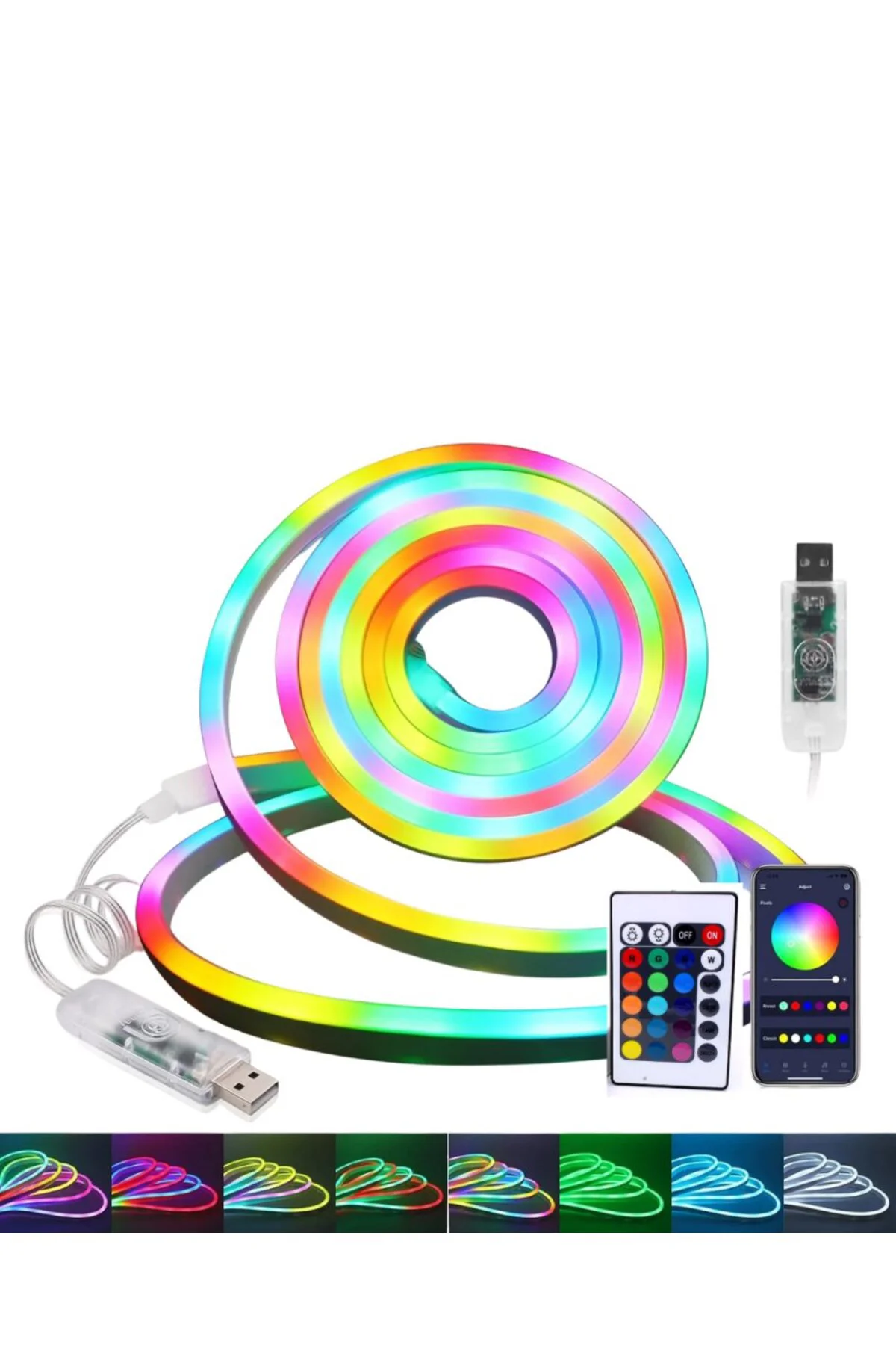 3 Metre RGB Neon LED Şerit Işık Su Geçirmez Kumandalı ve Uygulama Kontrollü Dekoratif Aydınlatma