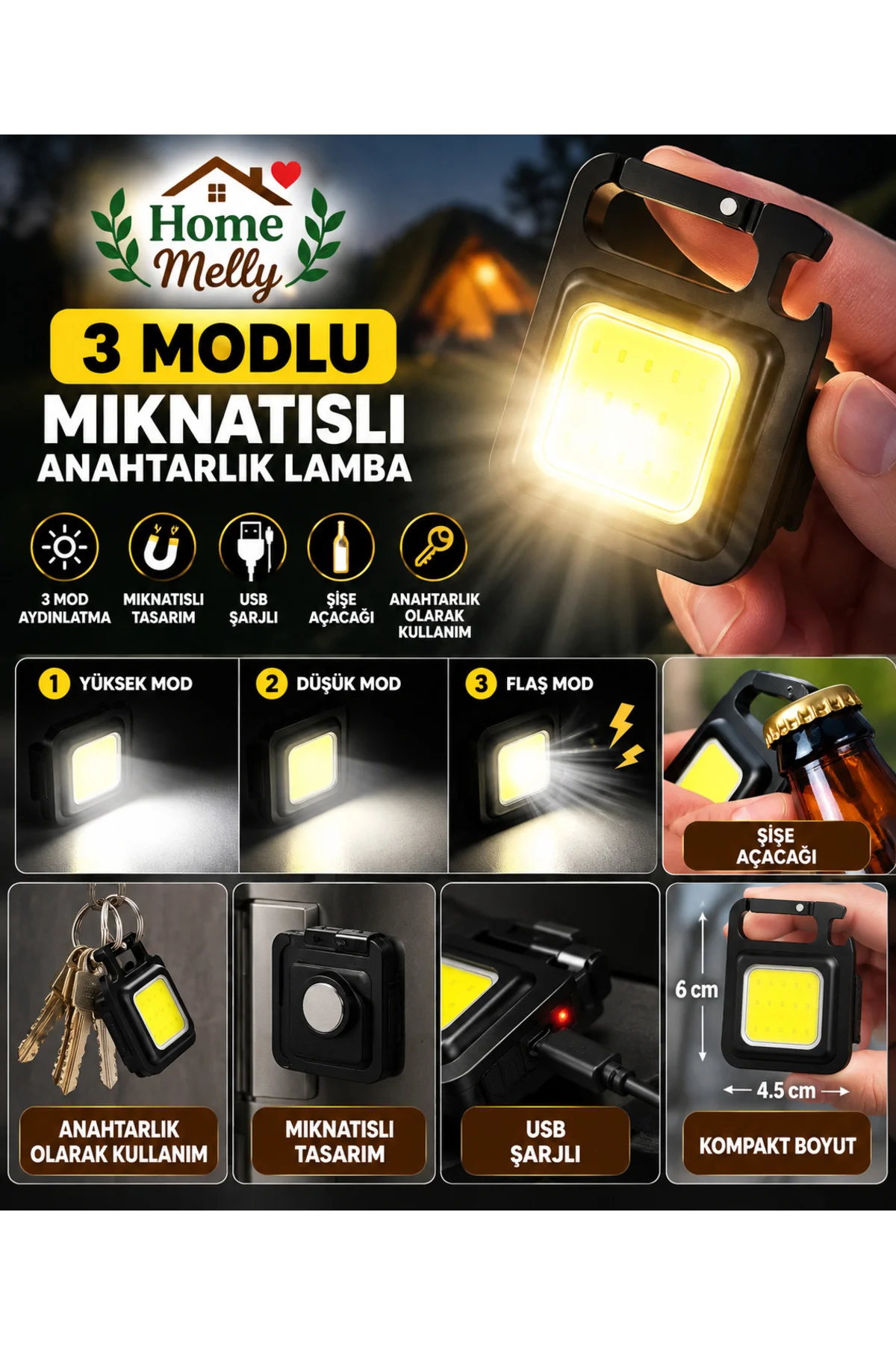 3 Modlu Led Anahtarlık - El Feneri - Mıknatıslı Su Geçirmez Çok Amaçlı Fener- Işıklı Anahtarlık - Görsel 2