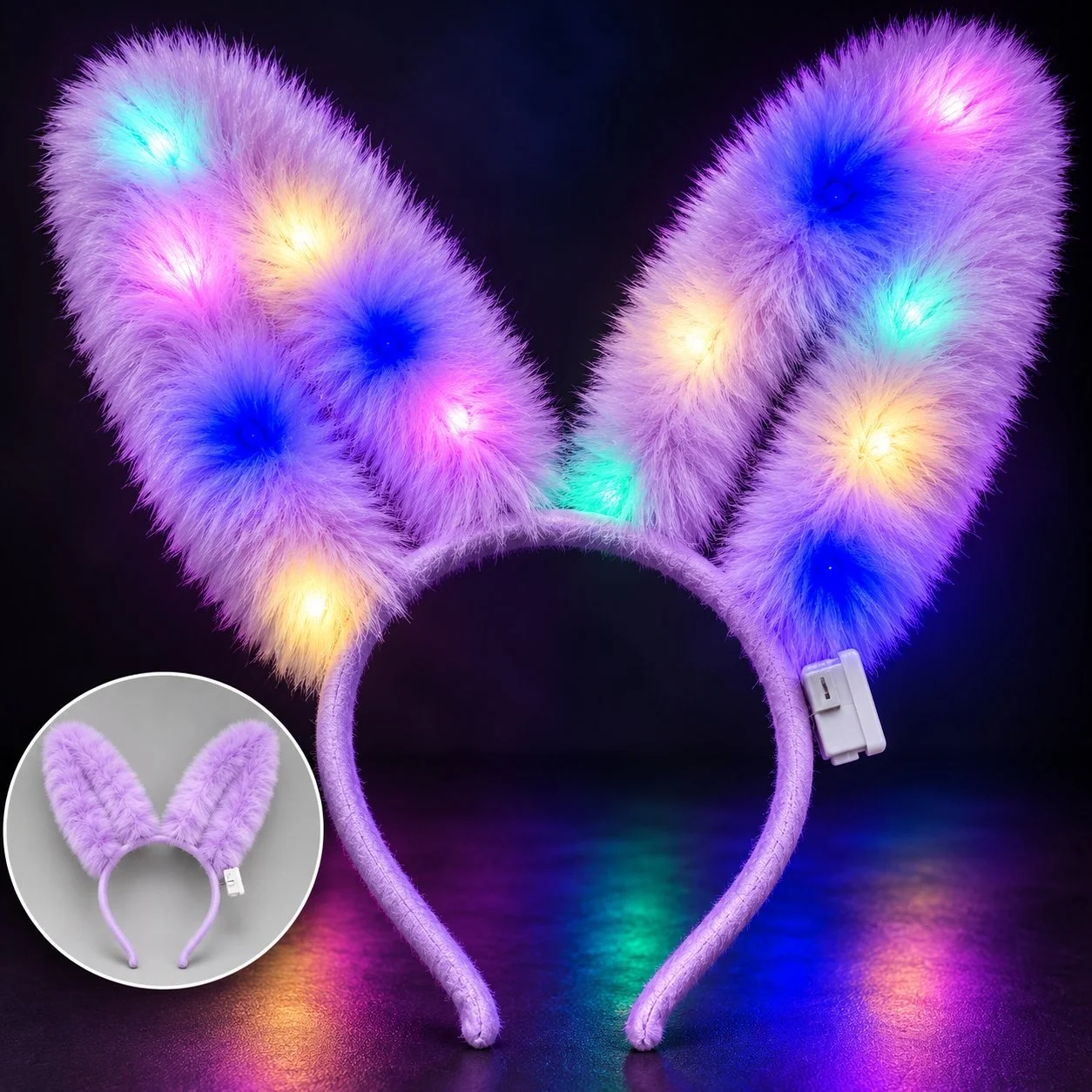 3 Modlu LED Işıklı Peluş Tavşan Kulağı Lila Renk 3 Modlu LED Işıklı Peluş Tavşan Kulağı Lila Renk