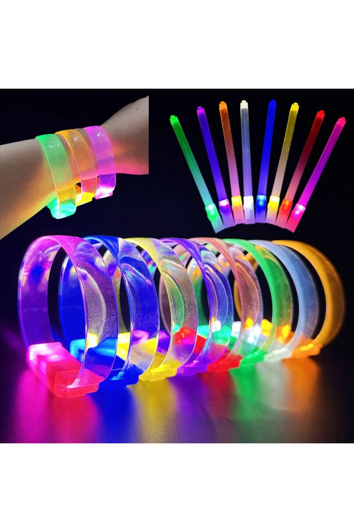 3 Modlu Pilli LED Işıklı Esnek Parti Bilekliği Beyaz