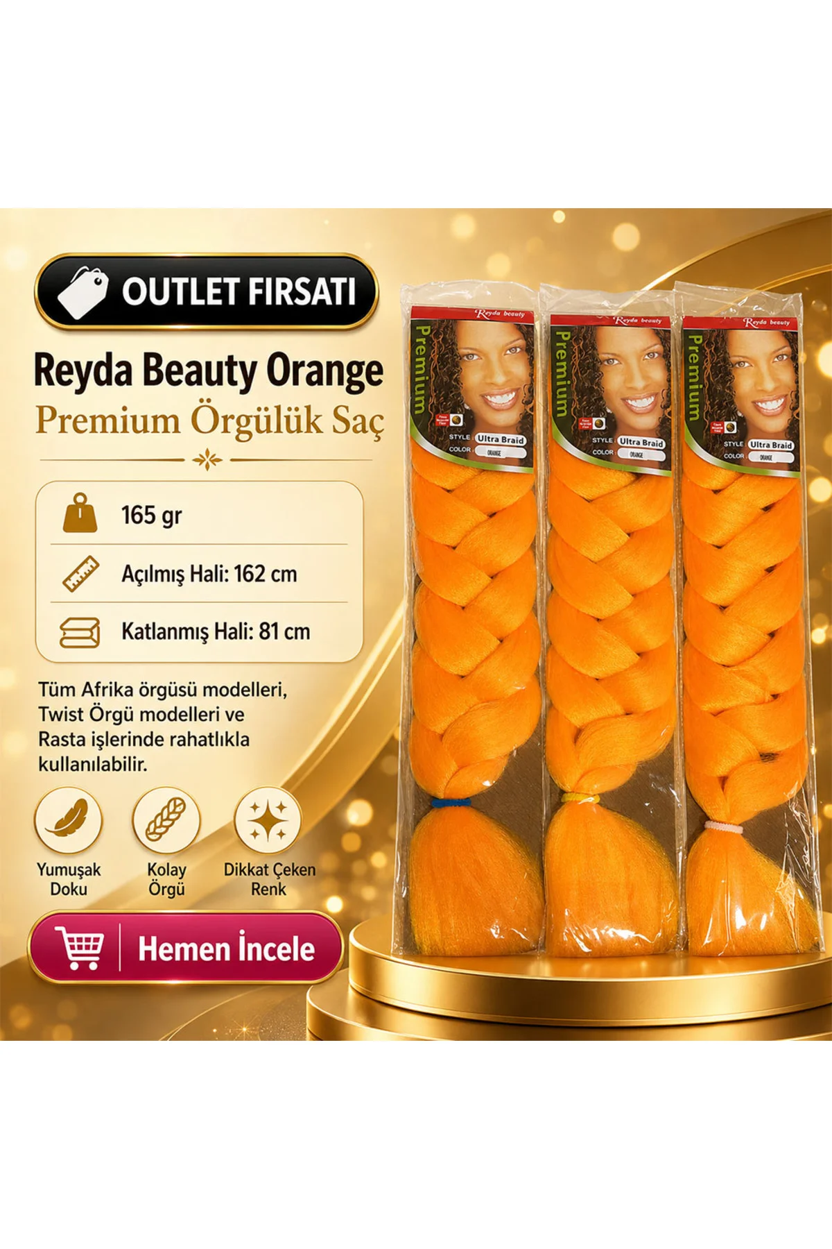 3 Paket / Afrika Örgüsü Ve Rasta İçin Sentetik ORANGE