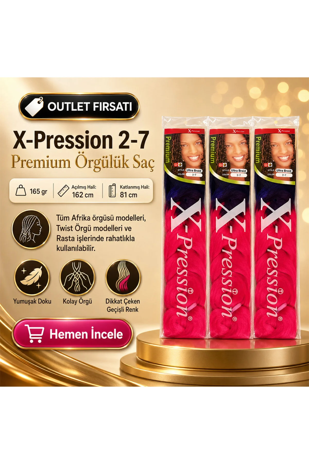 3 Paket / Afrika Örgüsü Ve Rasta İçin Sentetik Ombreli 2/7