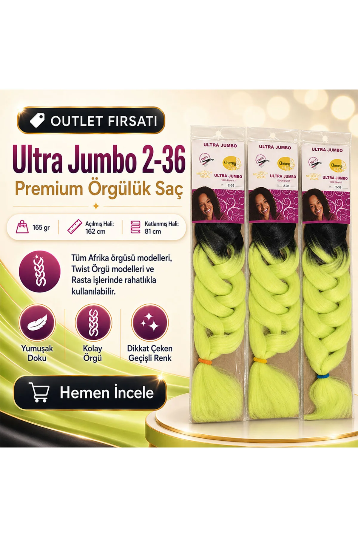 3 Paket / Afrika Örgüsü Ve Rasta İçin Sentetik Ombreli 2/36