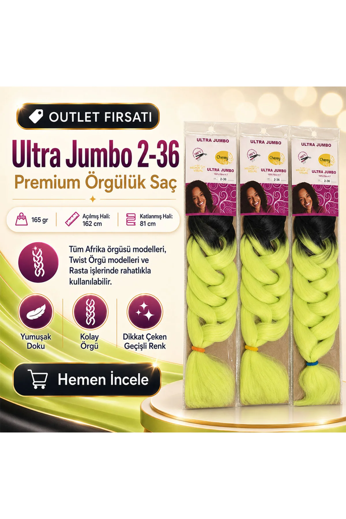 3 Paket / Afrika Örgüsü Ve Rasta İçin Sentetik Ombreli 2/36