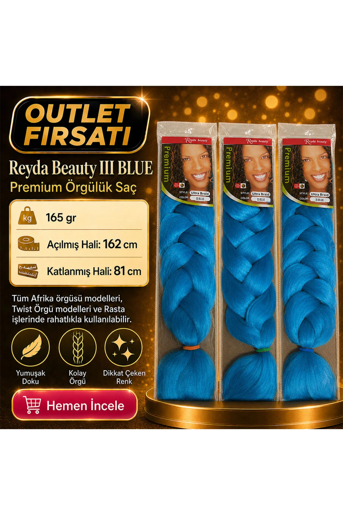 3 Paket / Afrika Örgüsü Ve Rasta İçin Sentetik BLUE3
