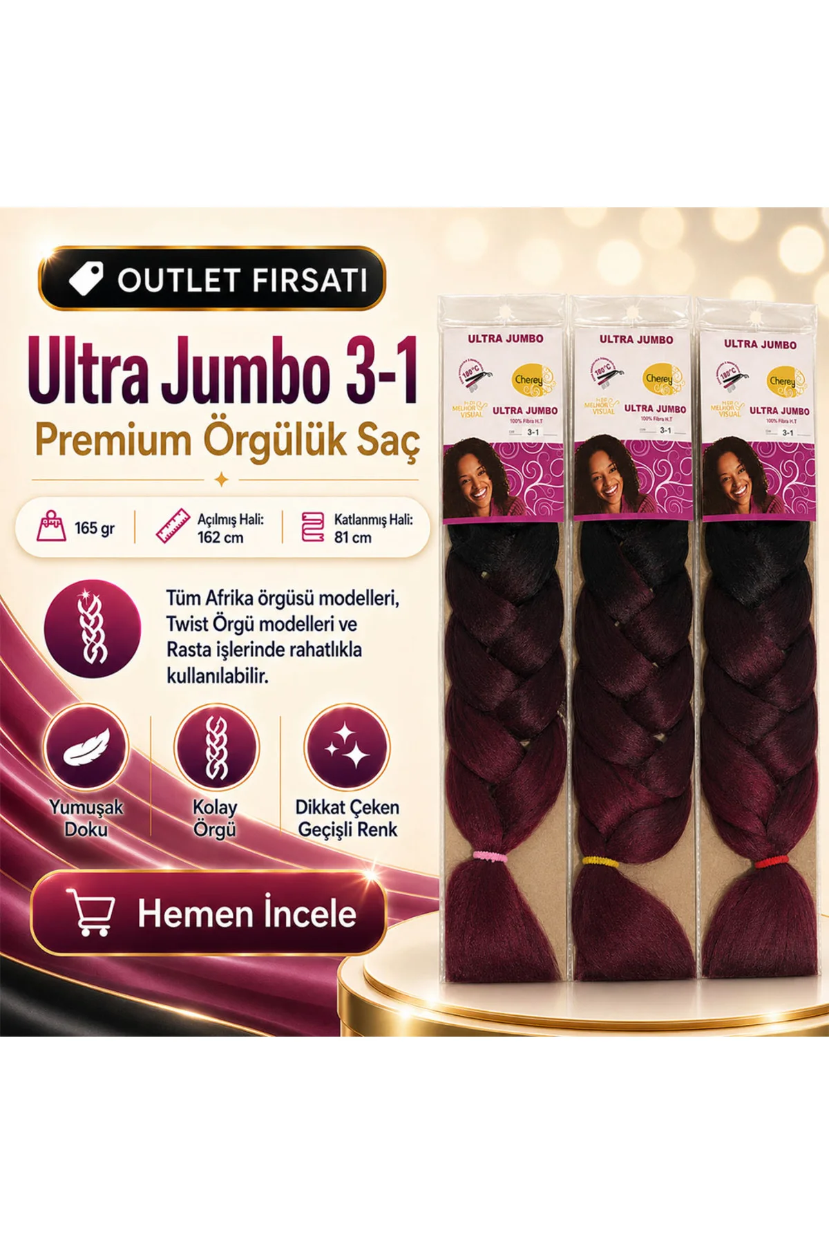 3 Paket / Afrika Örgüsü Ve Rasta İçin Sentetik Ombreli 3/1
