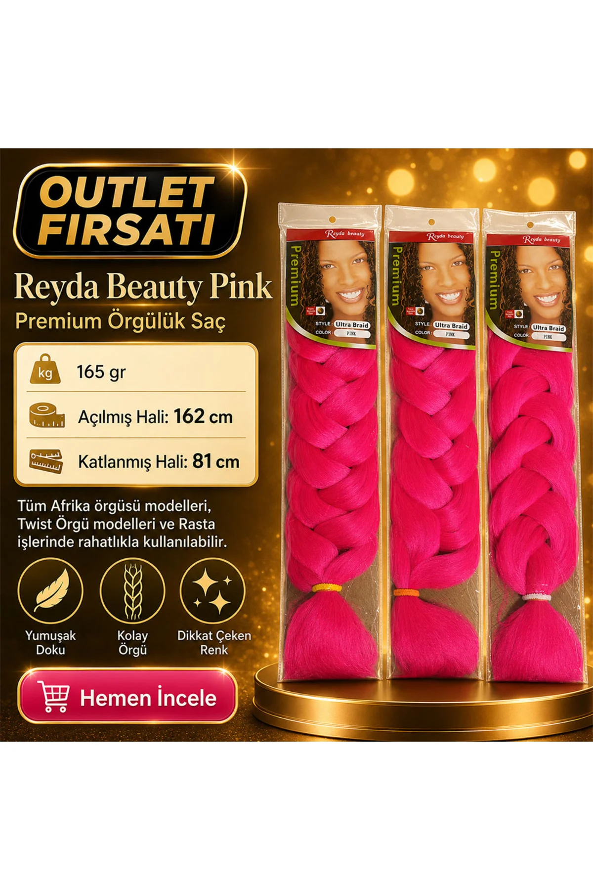 3 Paket / Afrika Örgüsü Ve Rasta İçin Sentetik PINK