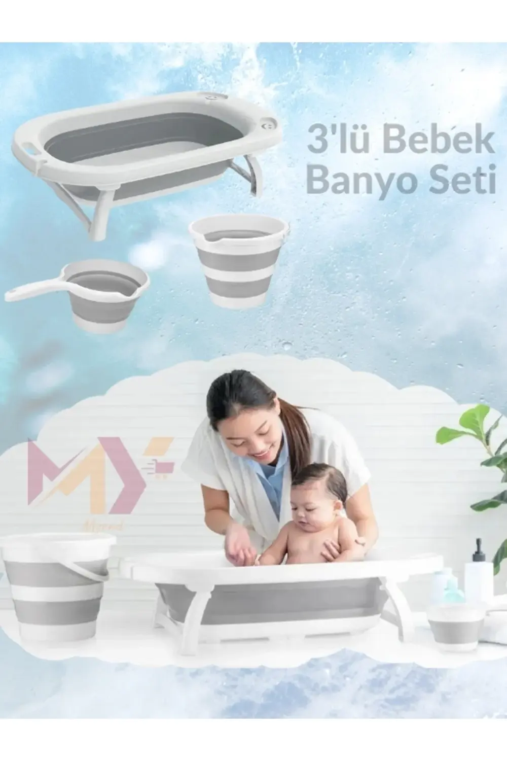 3 Parça Bebek Yıkama Seti, Katlanabilir Yer Kaplamayan Bebek Küve