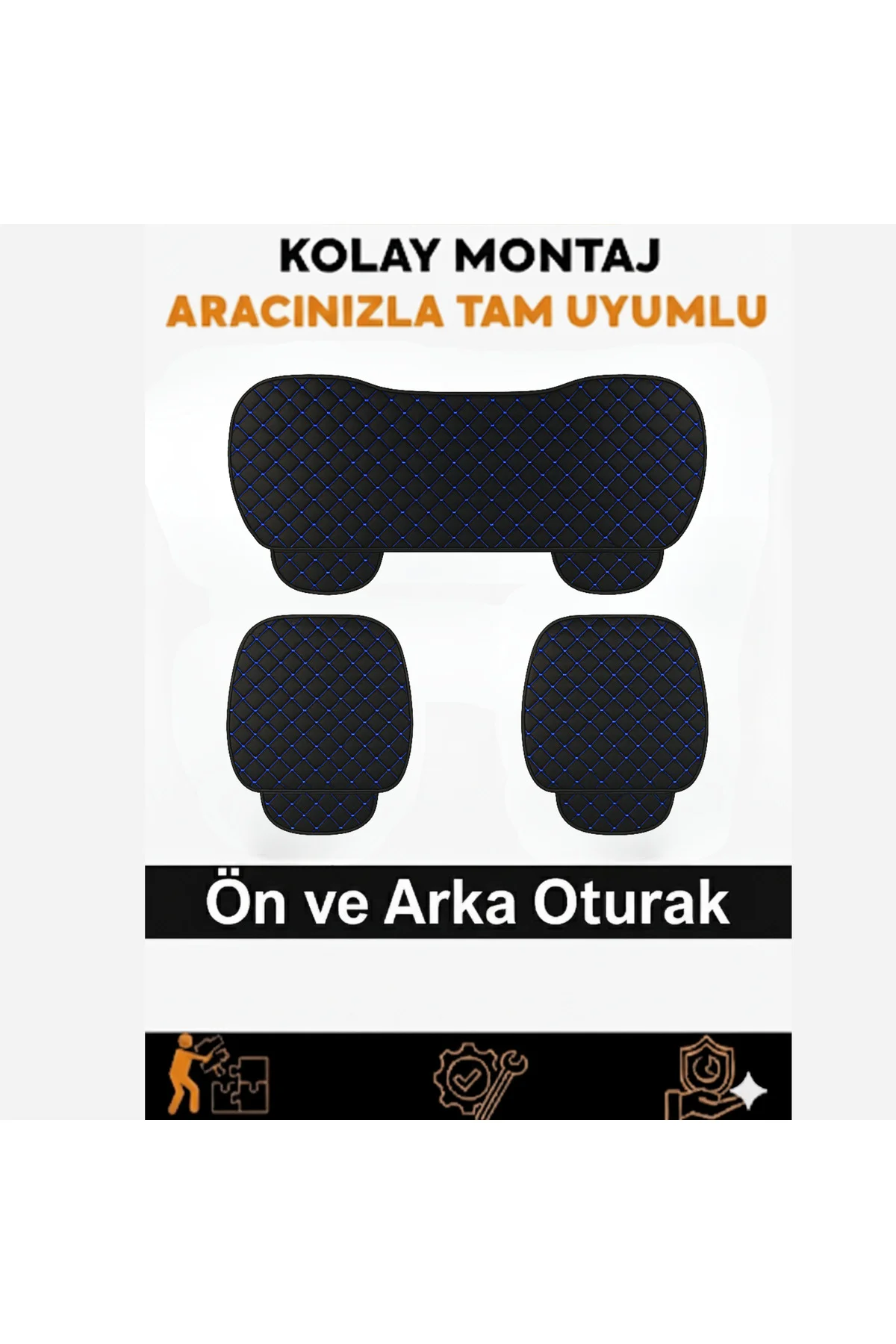 3 Parça Kapitone Oturak Araba Koltuk Minderi Suni Deri– Kaymaz, Ö