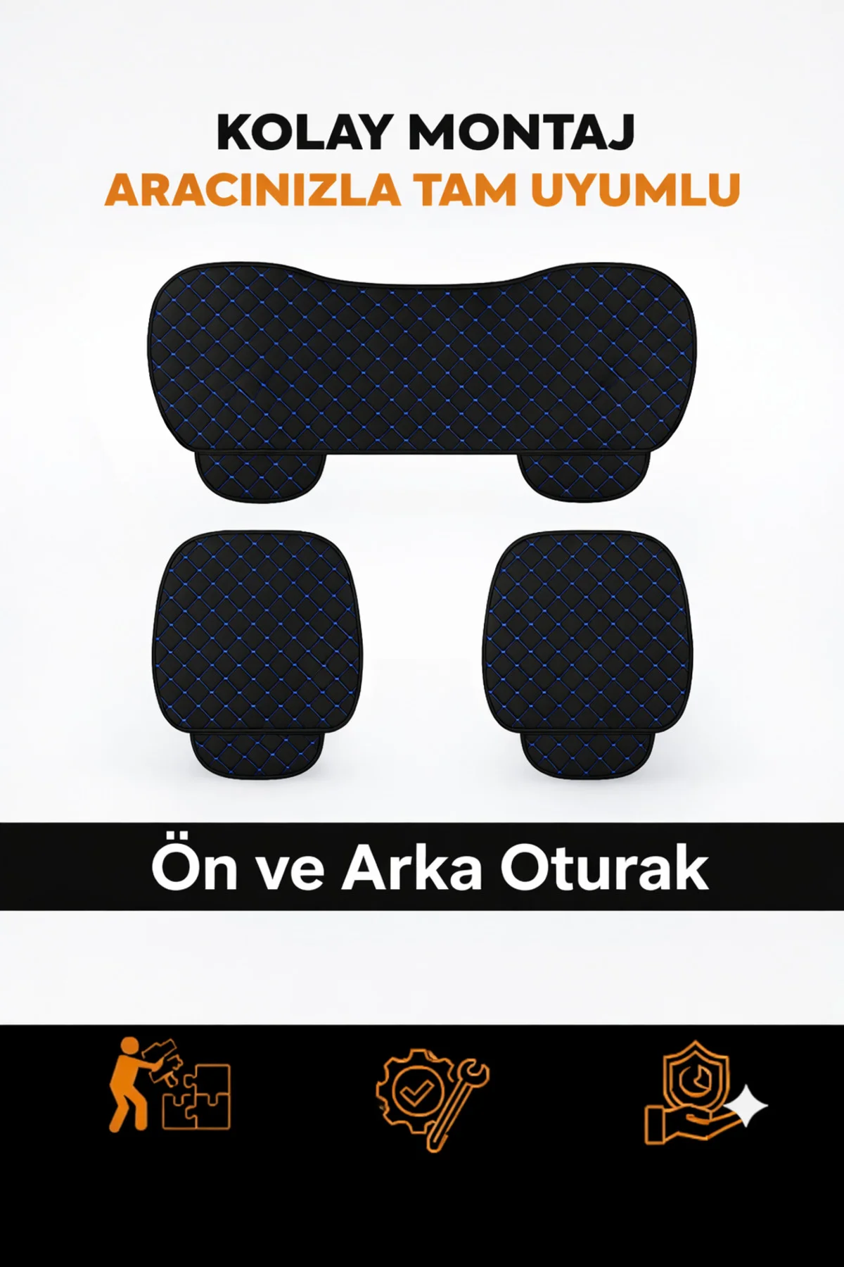 3 Parça Kapitone Oturak Araba Koltuk Minderi Suni Deri– Kaymaz, Ö