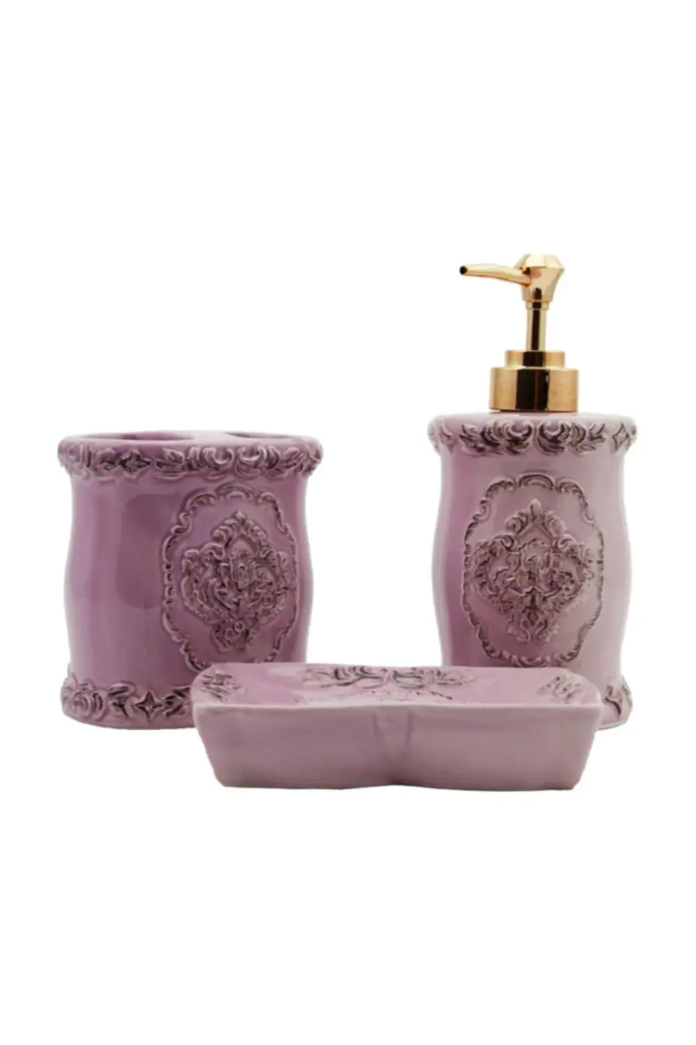 3 Parça Seramik Banyo Seti Bombe Lila