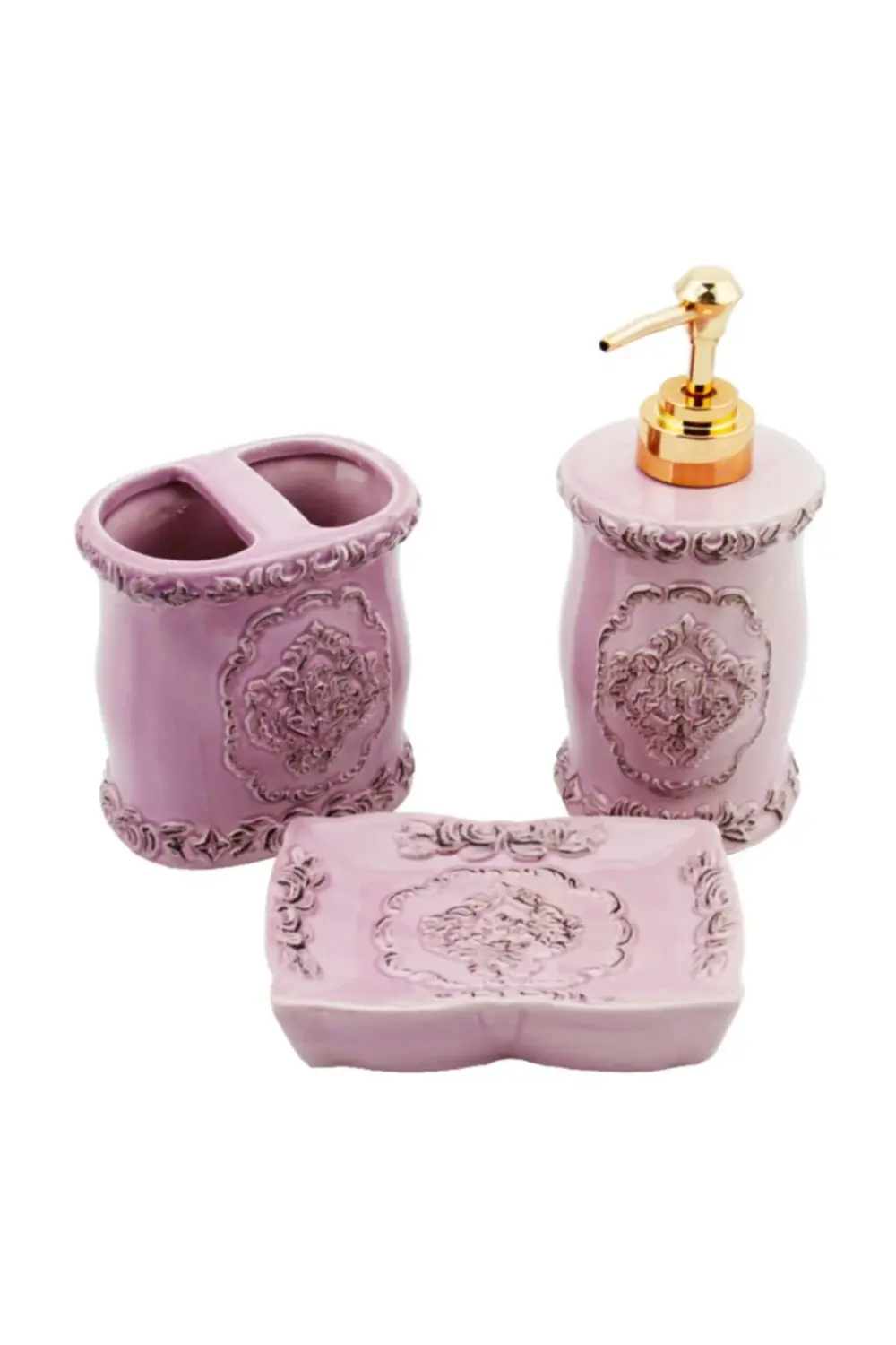 3 Parça Seramik Banyo Seti Bombe Lila