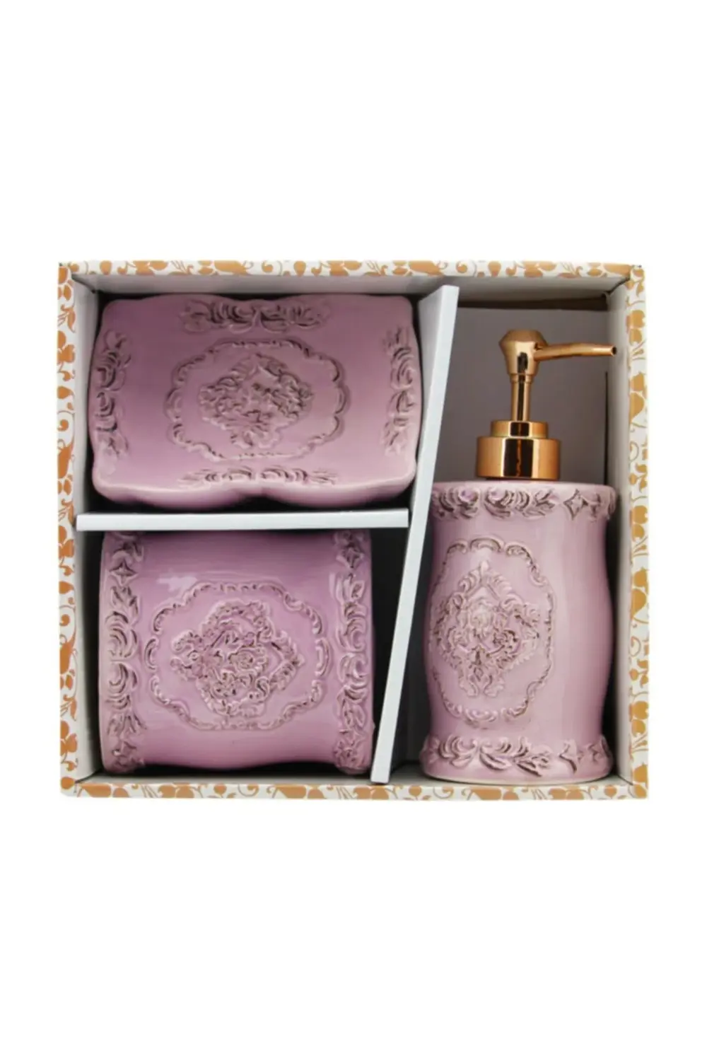 3 Parça Seramik Banyo Seti Bombe Lila