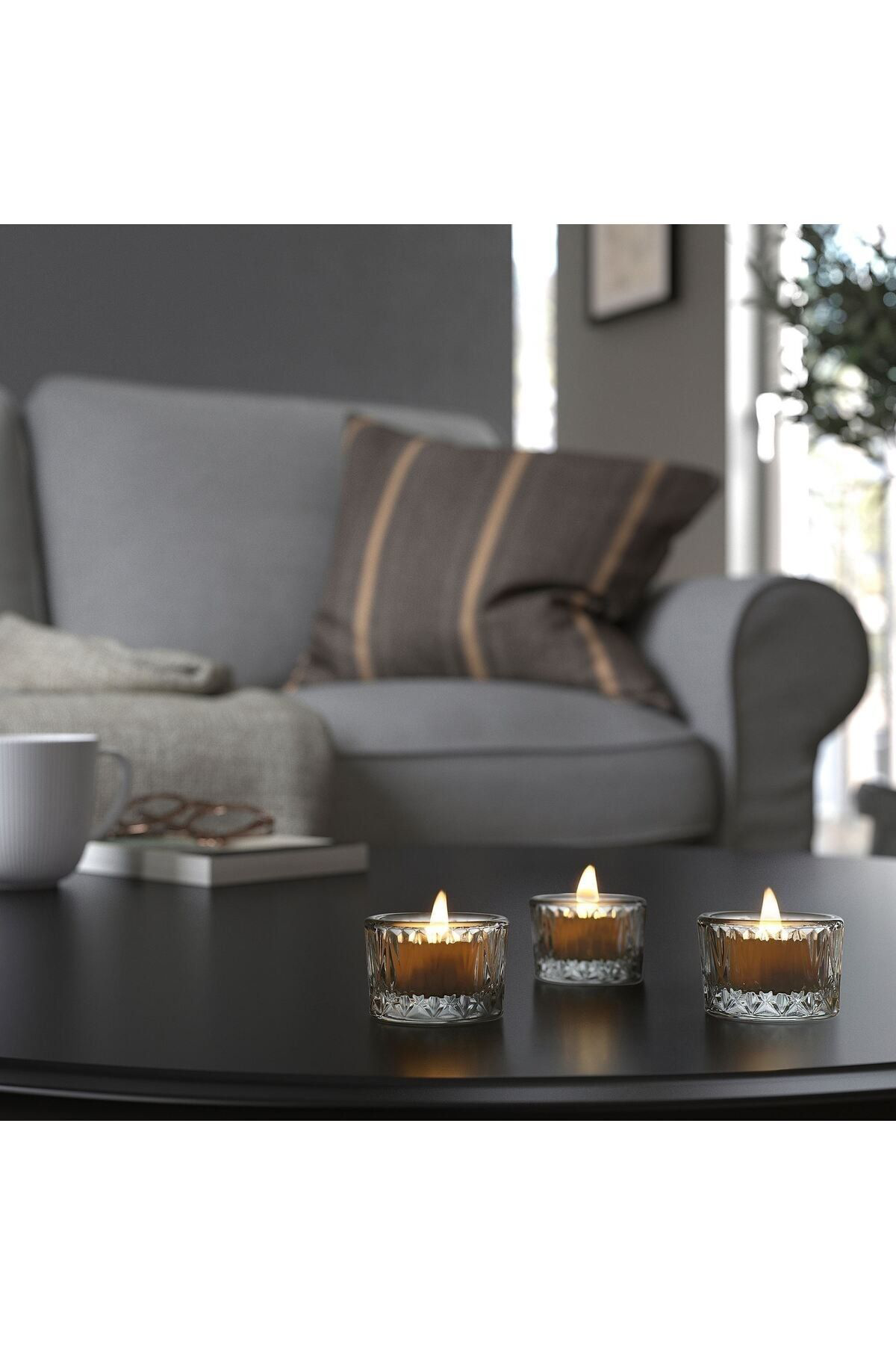 İkea 3 Parça Tealight Mumluk ( 3 Adet) Turuncu Cam