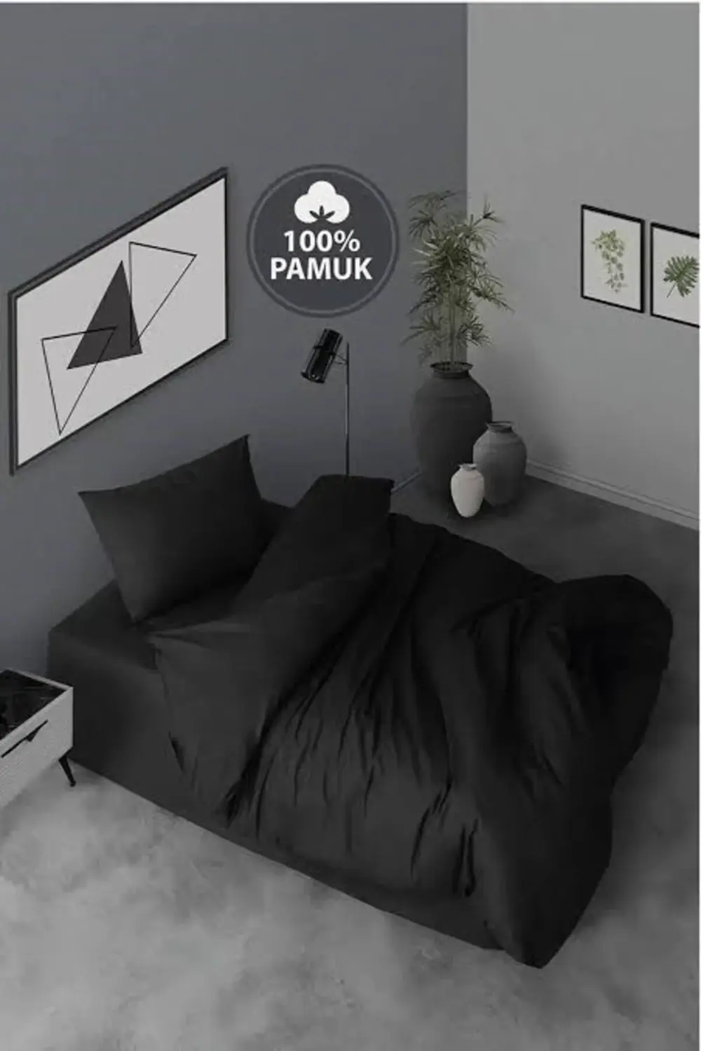 3 PARÇA TEK KİŞİLİK SİYAH NEVRESİM TAKIMI