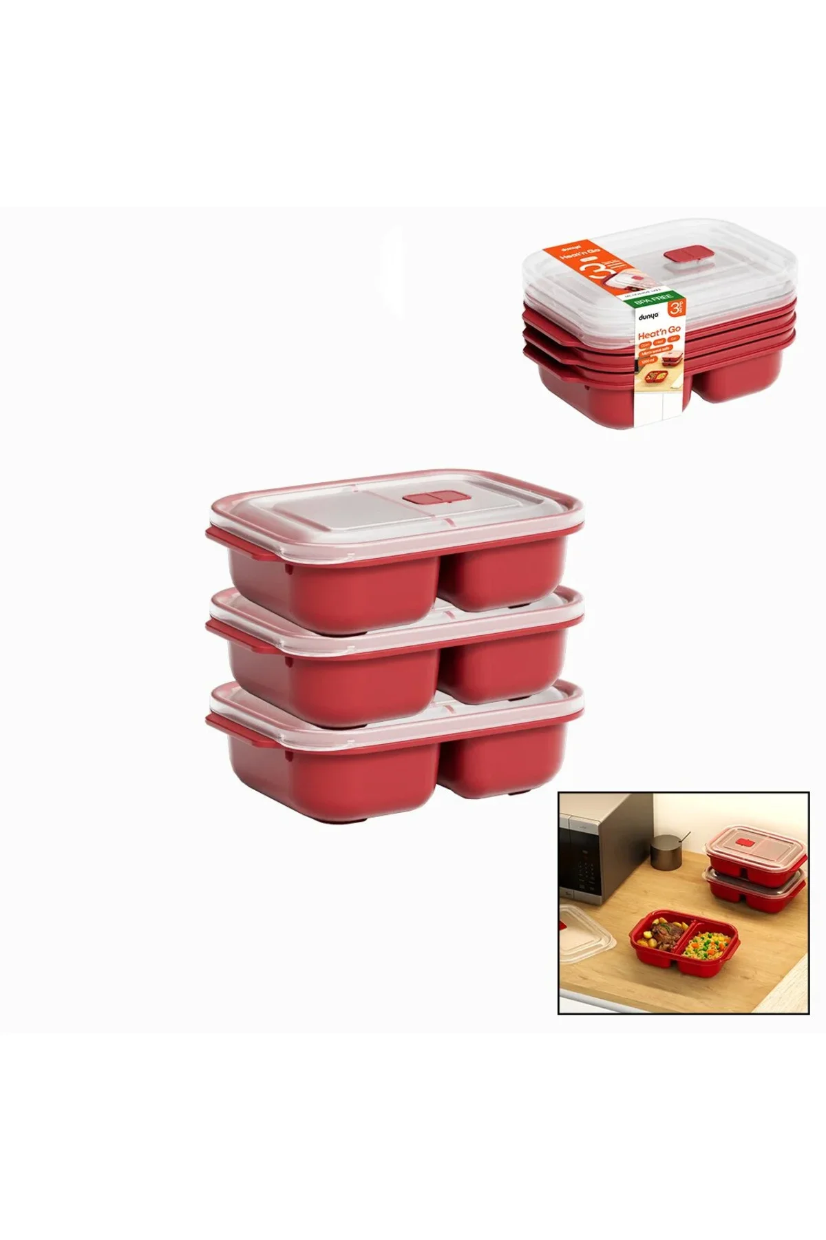 3 Pcs Kırmızı Bölme Dikdörtgen Saklama Kabı Seti 1200ML 3 Pcs Kırmızı Bölme Dikdörtgen Saklama Kabı Seti 1200ML
