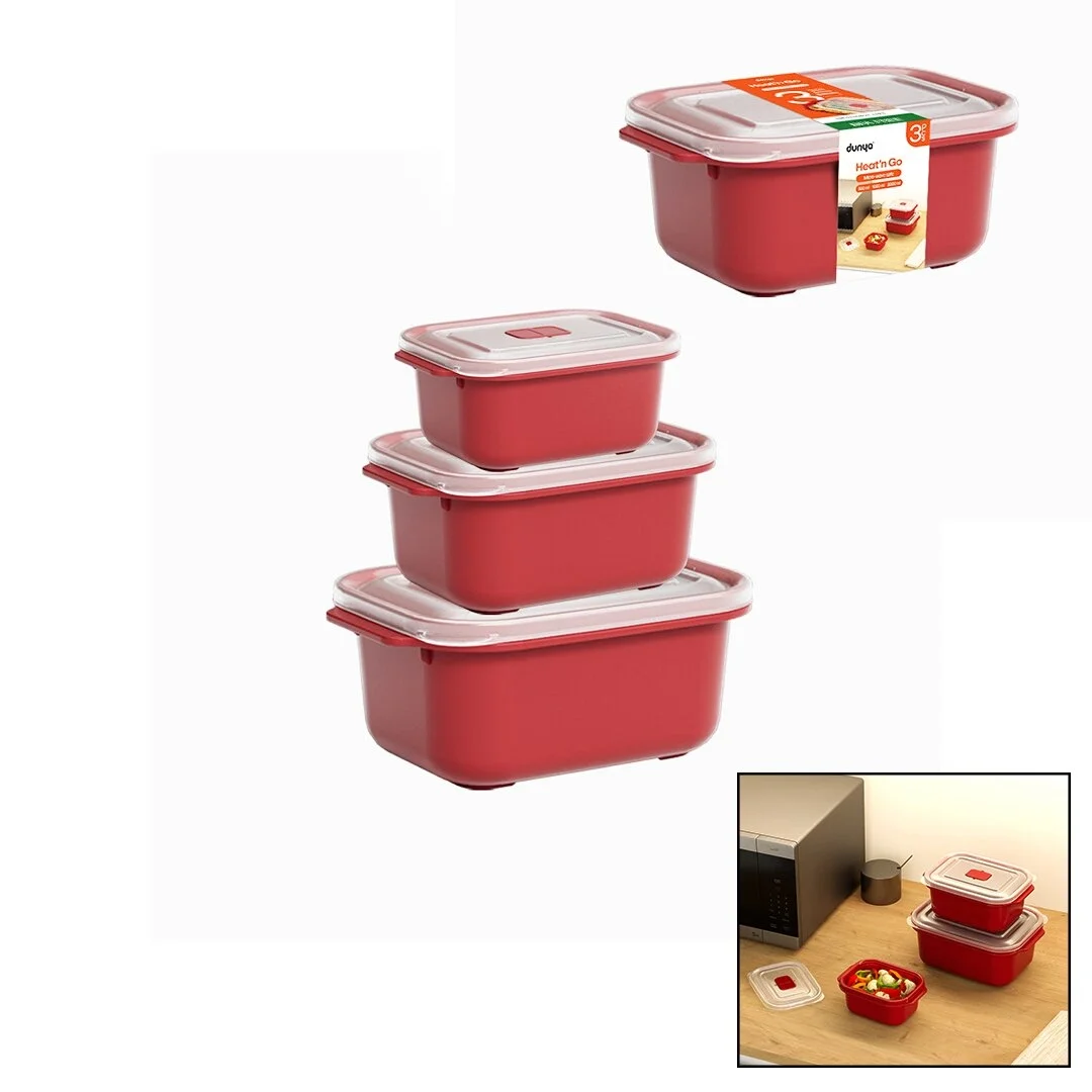 3 Pcs Kırmızı Dikdörtgen Saklama Kab Set 500-1000-2000ml Bx40 Fiyatı, Yorumları ve Özellikleri