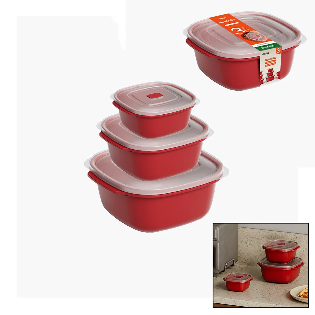 3 Pcs Kırmızı Kare Saklama Kabı Set 550-1100-2200ML Fiyatı, Yorumları ve Özellikleri