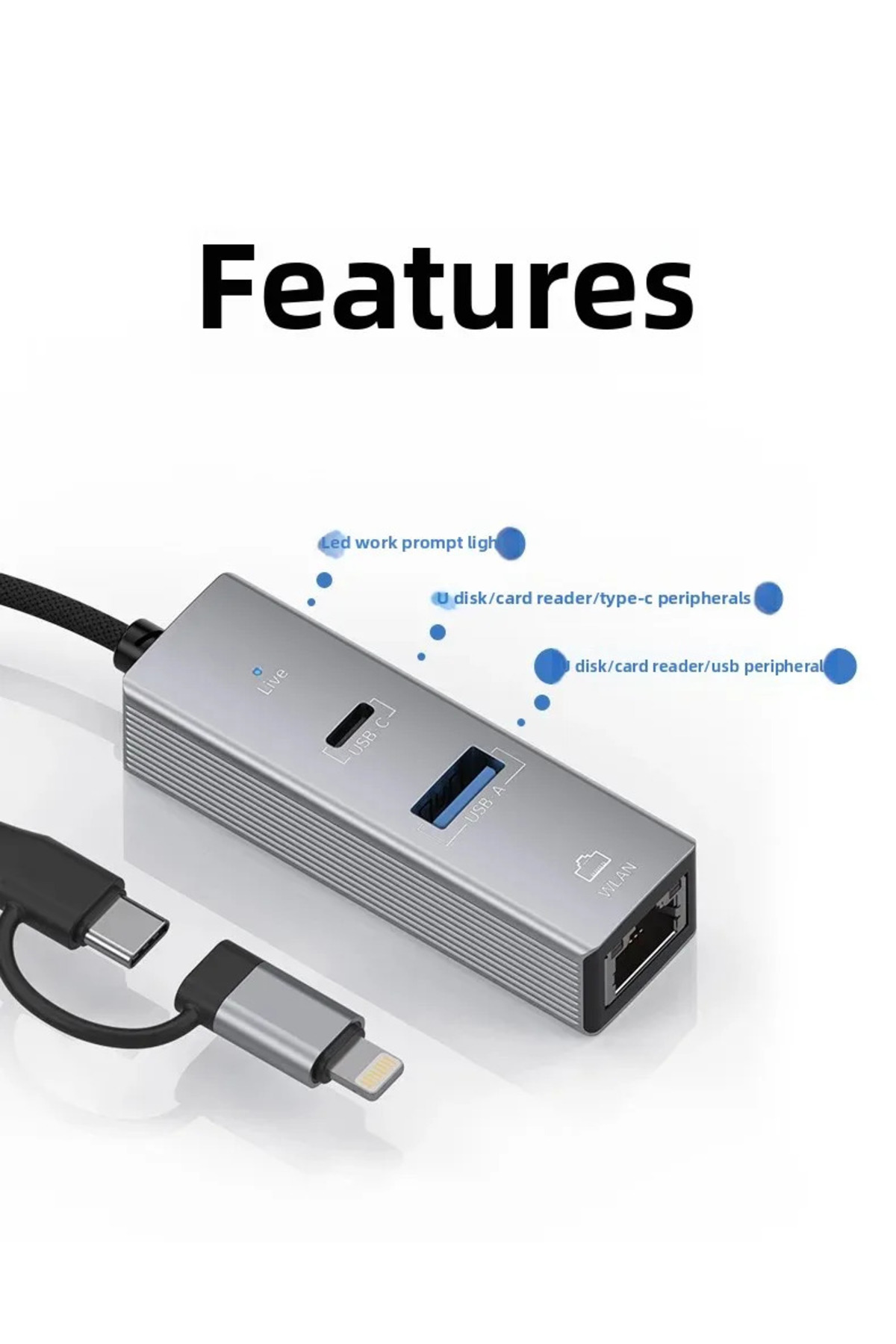 Pmr 3 Portlu Ağ Ve Veri Adaptörü: Rj45 Lan + Usb 3.0 + Type-C Girişli