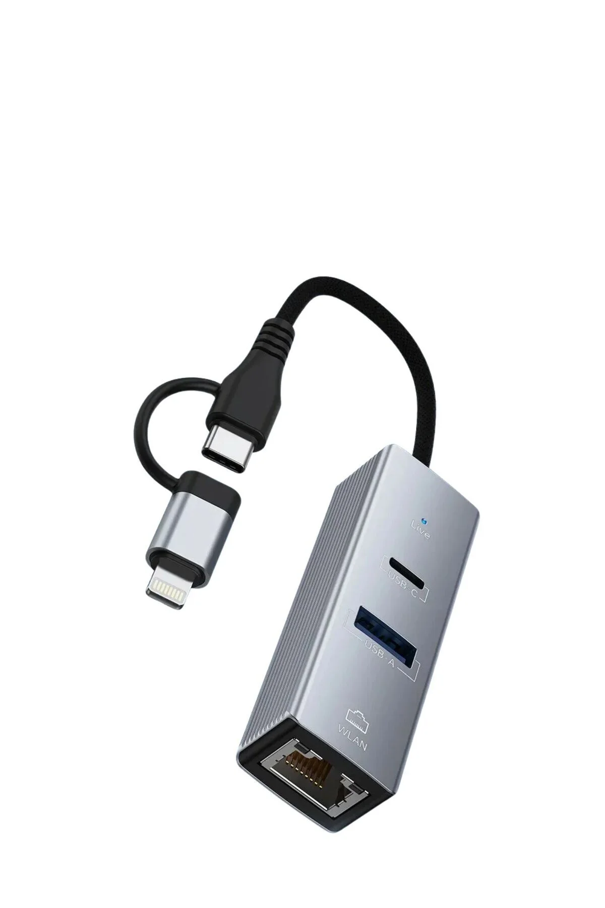 3 Portlu Ağ ve Veri Adaptörü: RJ45 LAN + USB 3.0 + Type-C Girişli 3 Portlu Ağ ve Veri Adaptörü: RJ45 LAN + USB 3.0 + Type-C Girişli