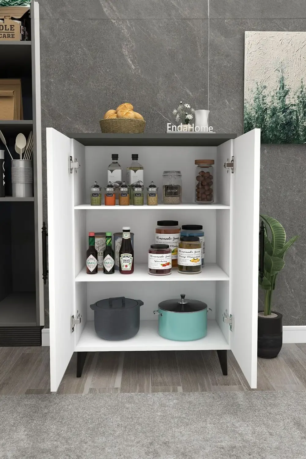 3 Raflı 2 Kapaklı Çok Amaçlı Dolap Çok Amaçlı Mutfak Dolabı Banyo