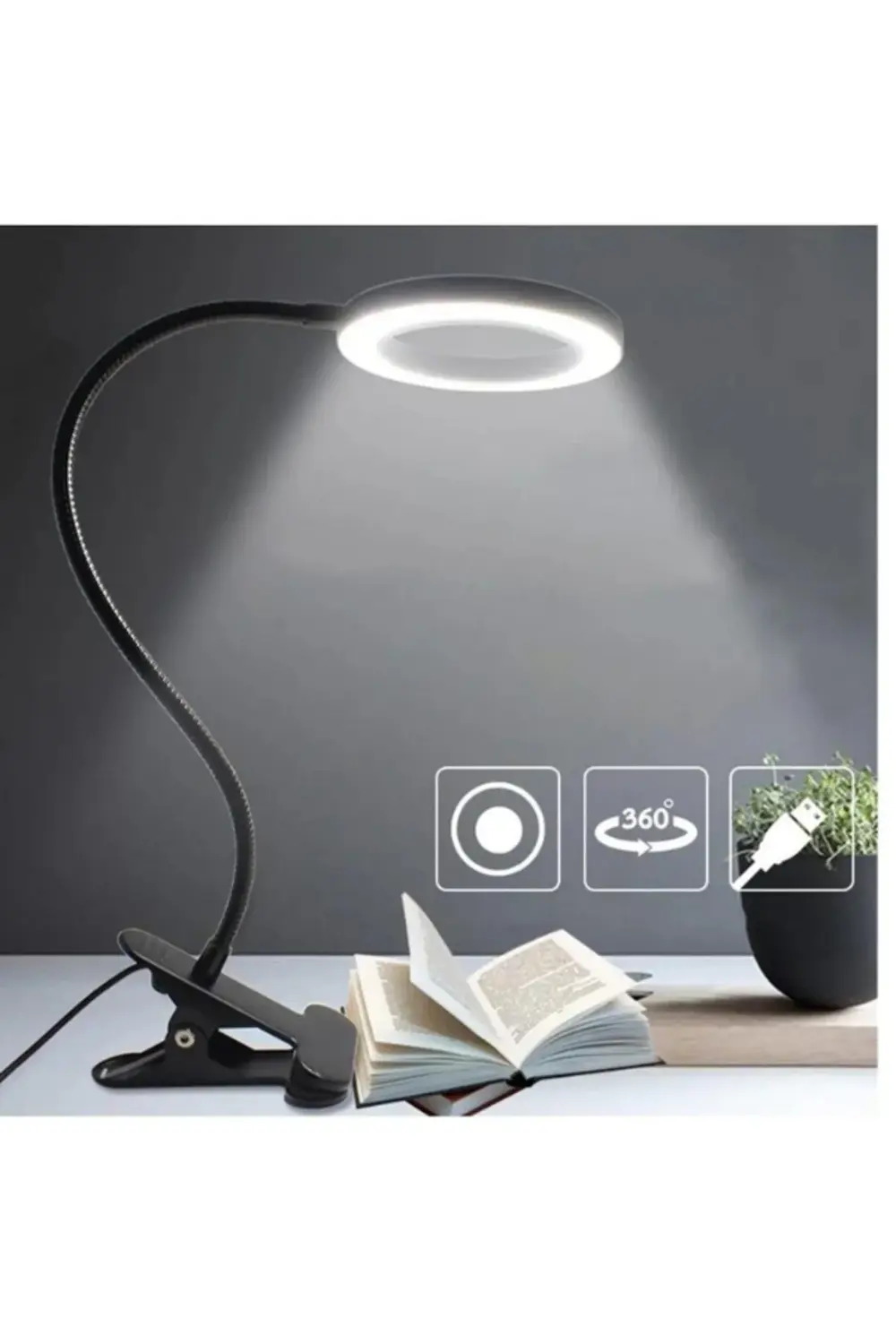 3 Renk Led Çalışma Okuma Işığı Kademeli Masa Lambası Ayarlanabili