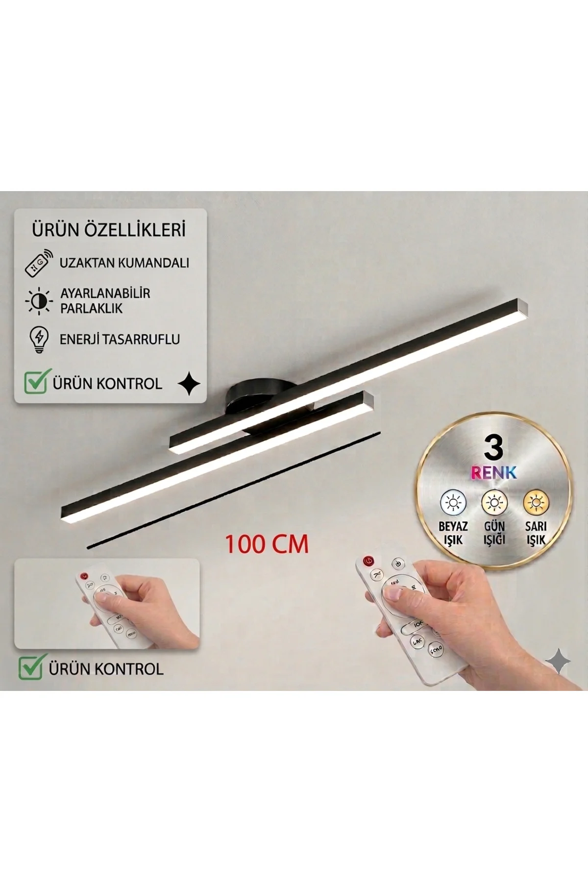 3 Renk Yanabilen Modern Tavan Koridor Aydınlatması Çubuk LED Lineer Avize Ikili (Kumandalı) 3 Renk Yanabilen Modern Tavan Koridor Aydınlatması Çubuk LED Lineer Avize Ikili (Kumandalı)