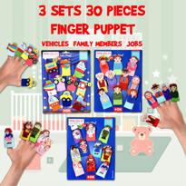 3 Set - 30 Parça Tox Taşıtlar, Aile Bireyleri ve Meslekler Parmak