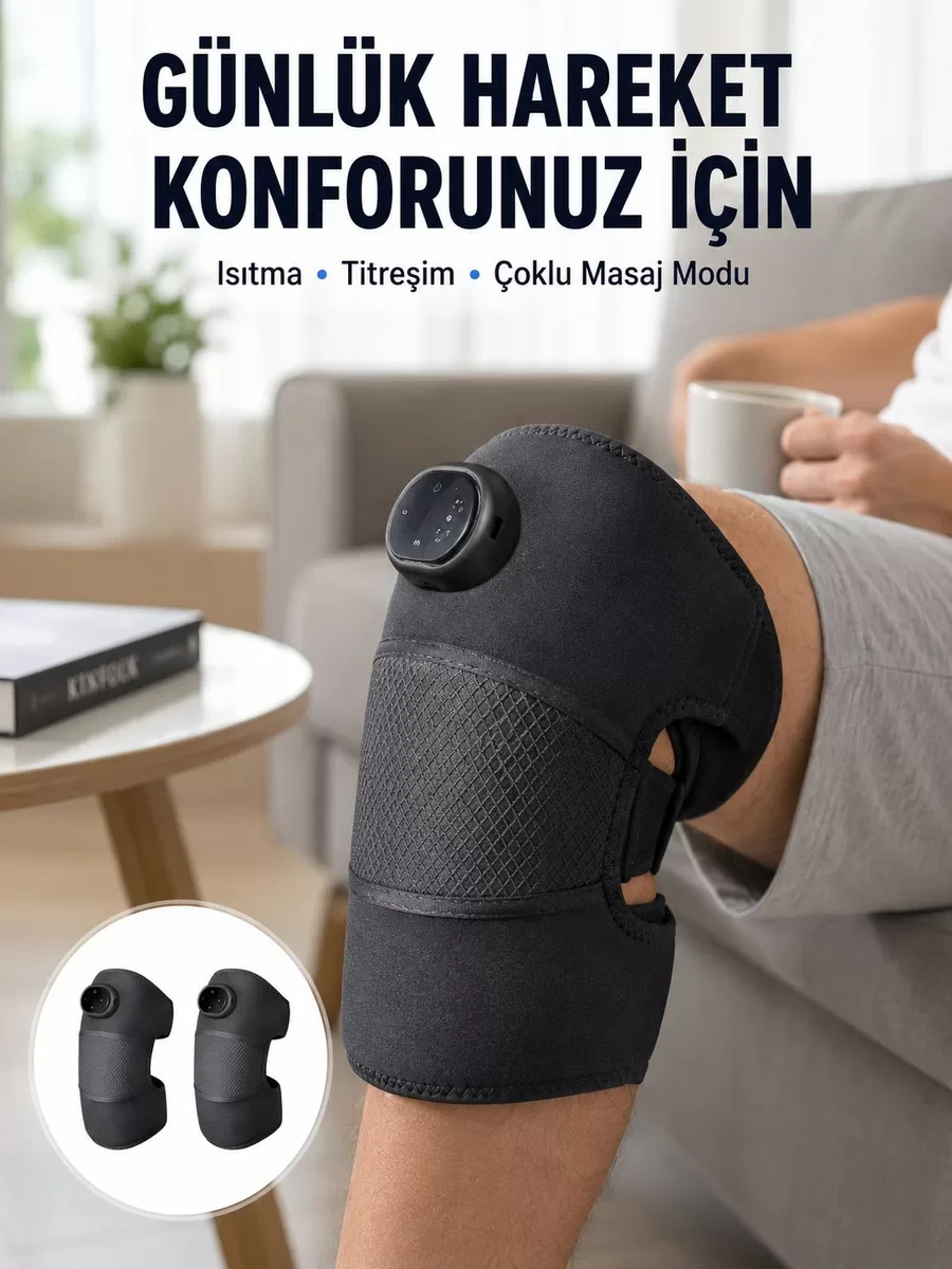 3 Seviyeli Titreşimli Isıtmalı Diz Bakım Masaj Cihazı - Yeni Nesil HD Ekranlı Rahatlama