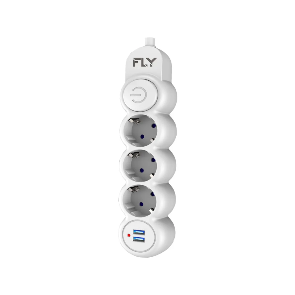 3 Soket 2 USB Akım Korumalı Priz - 2.1A Anahtarlı 2 Metre Kablo (Beyaz) - Topraklı Güvenlik Sistemi