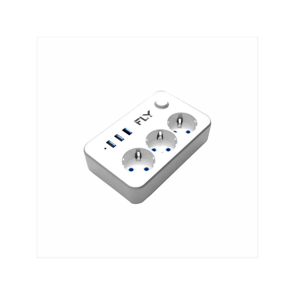 3 Soket 3 USB Akım Korumalı Priz 2.1A Anahtarlı 2Mt Kablo (Beyaz)