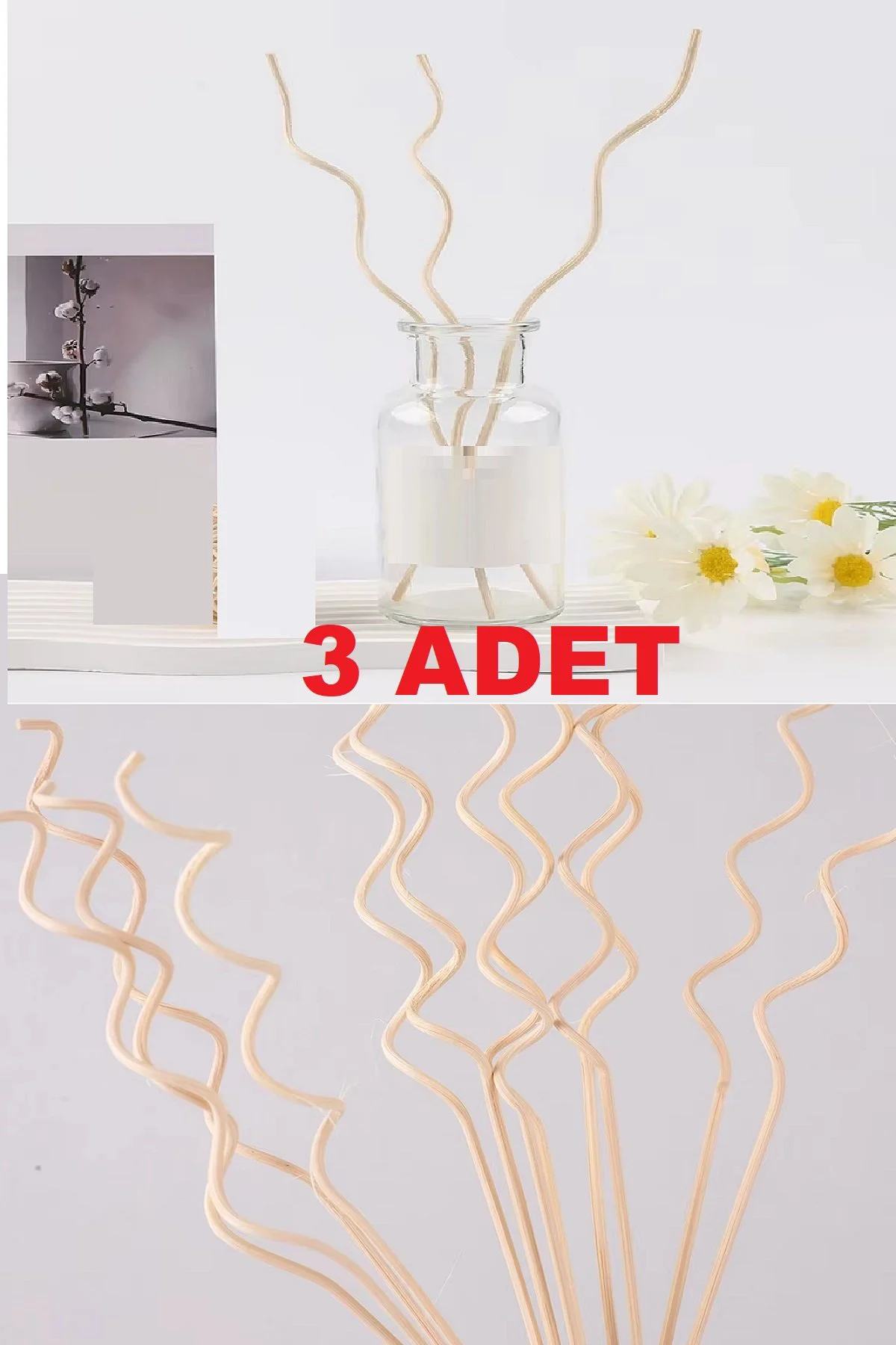 3 Tek Adet 3 Model Aromaterapi Koku Dağıtıcı Rattan Şişe Ahşap Difüzör Çubuk (-Yaprak-Daalı)