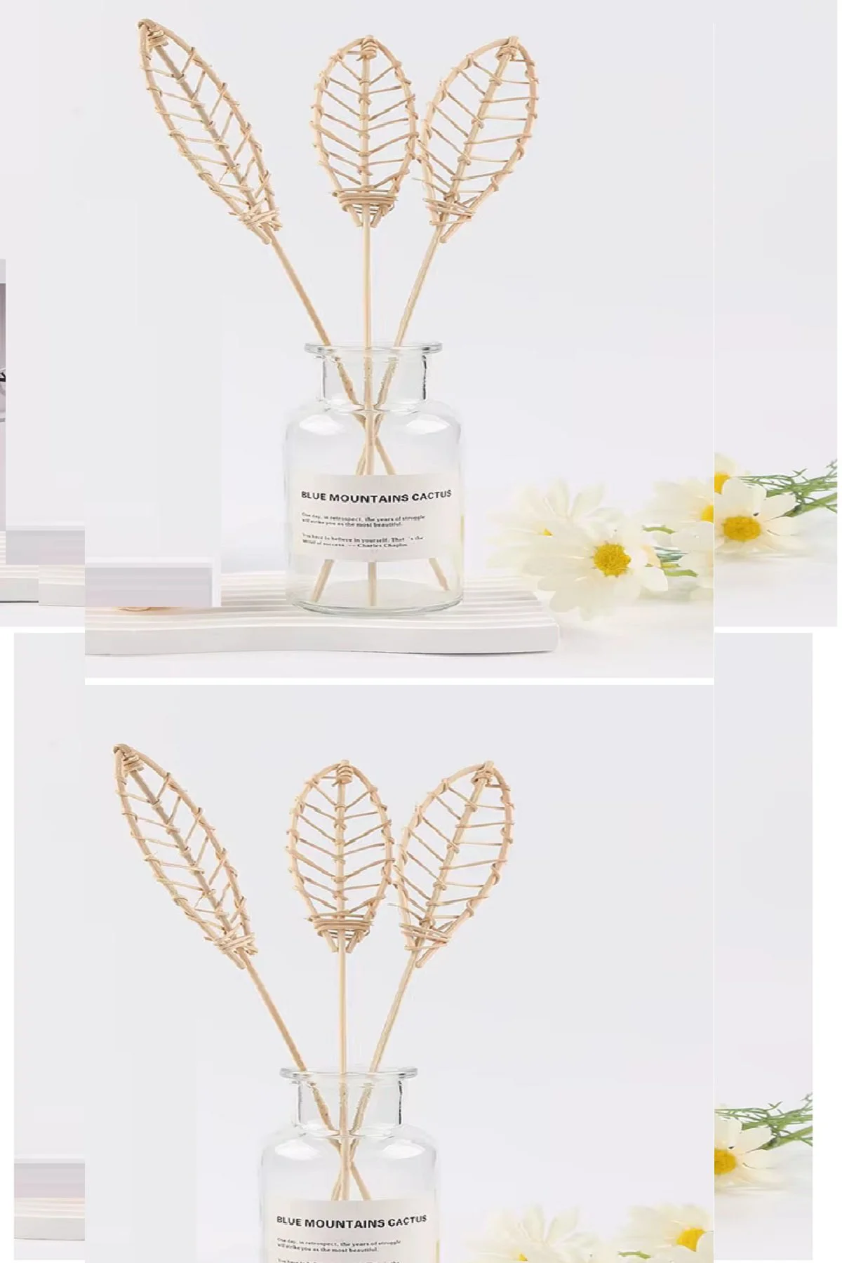 3 Tek Adet 3 Model Aromaterapi Koku Dağıtıcı Rattan Şişe Ahşap Difüzör Çubuk (-Yaprak-Daalı)