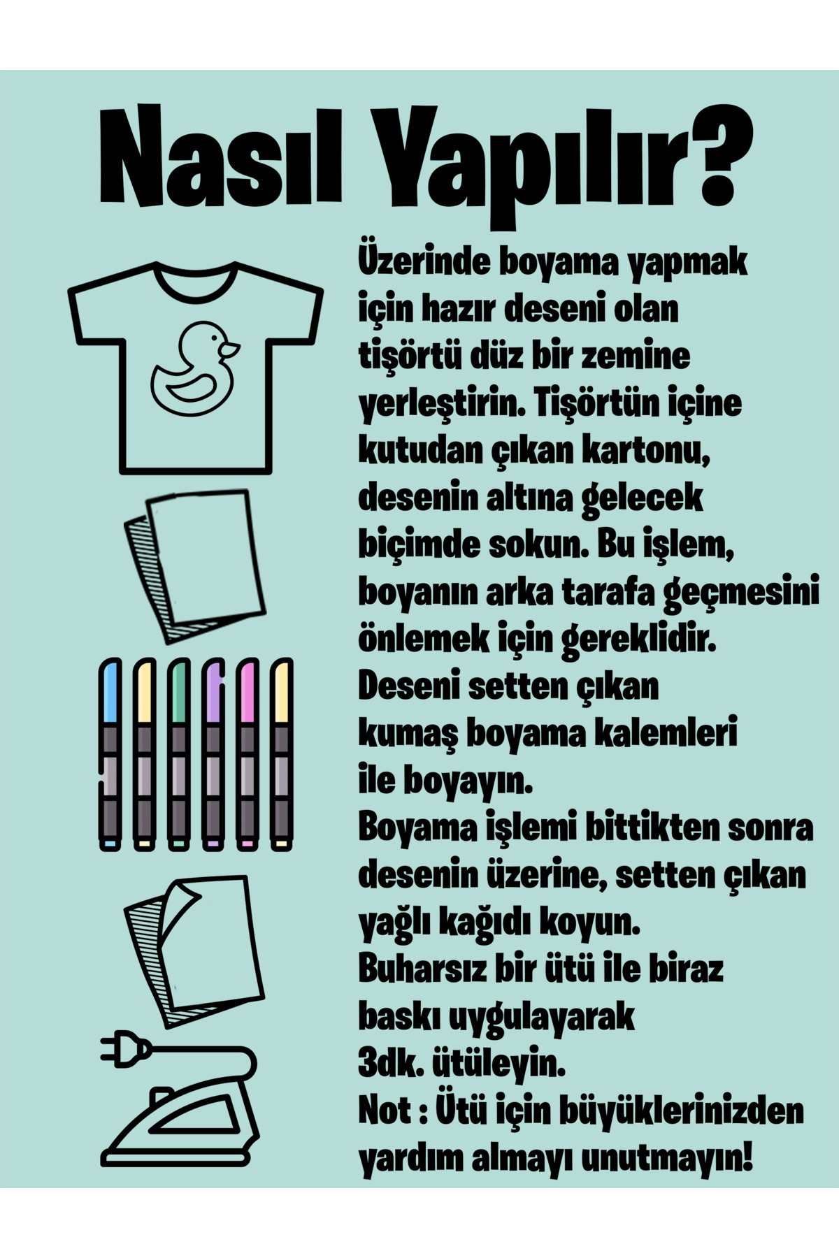 3 Tişörtlü Tişört Boyama Seti – Çocuk Full Set Fırçalı, Kreatif E