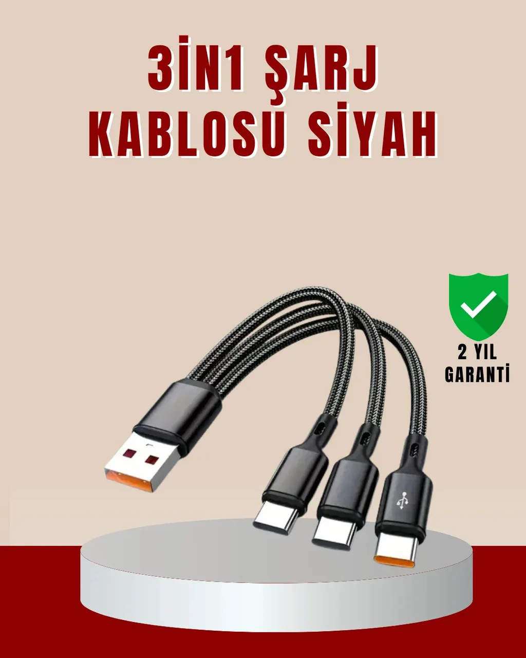 3 Ü 1 Arada Hızlı Şarj Kablosu İos Android Type-c Uyumlu Diğer