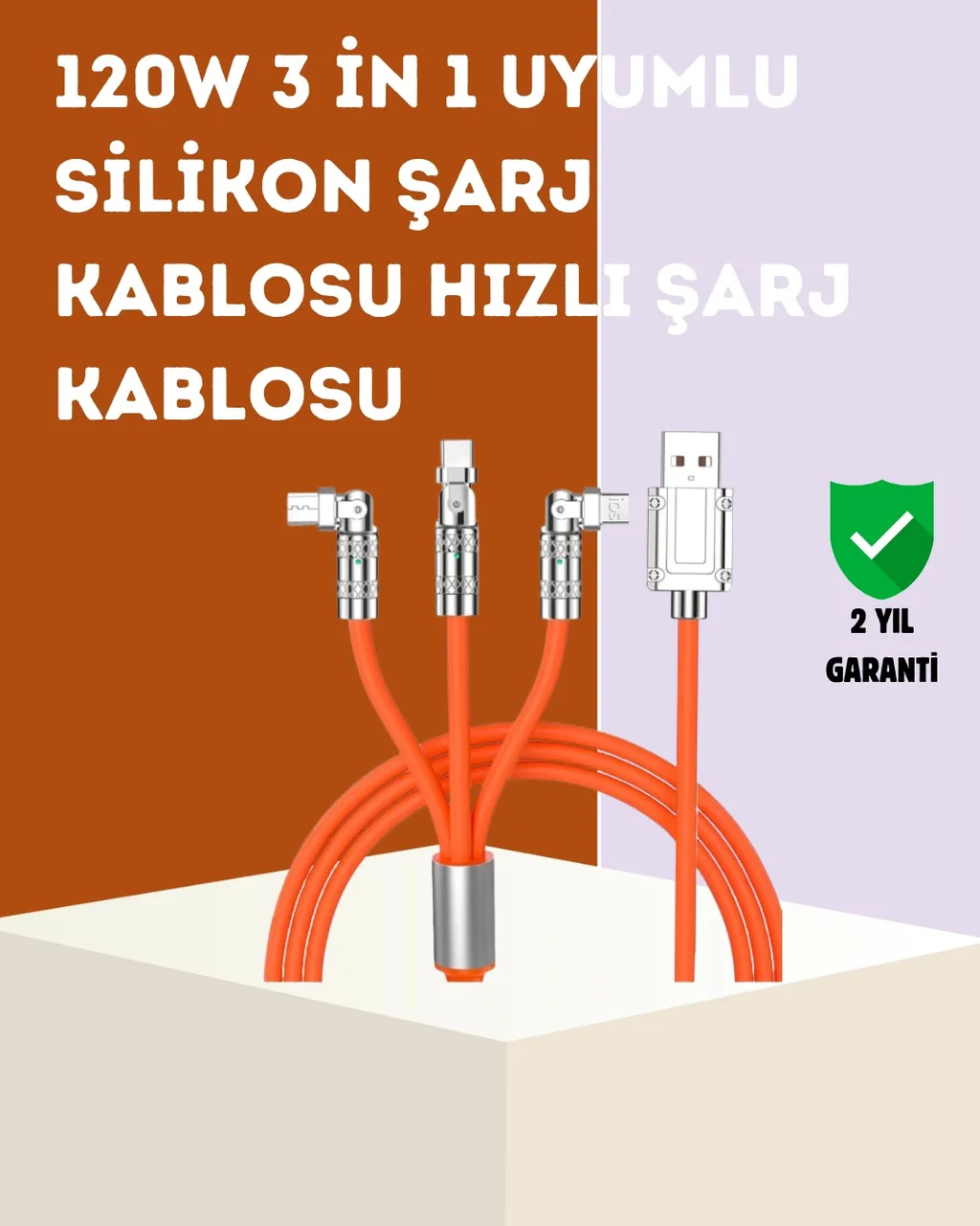 3 Ü 1 Arada Kablo 120w Hızlı Şarj Ve Veri Aktarımı Özellikli