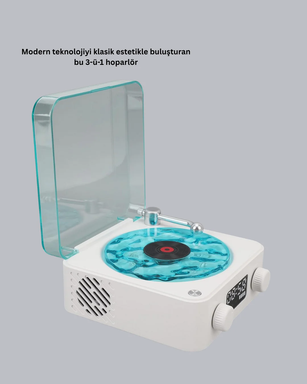 3-ü-1 Gece Işığı Bluetooth Hoparlör Dijital Saat Vintage Plak Çal