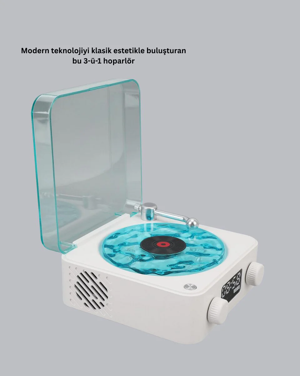3-ü-1 Gece Işığı Bluetooth Hoparlör Dijital Saat Vintage Plak Çalar Tasarımı