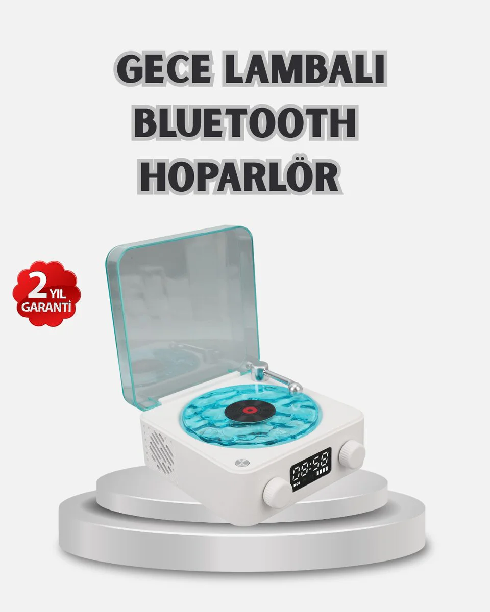 3-ü-1 Gece Işığı Bluetooth Hoparlör Dijital Saat Vintage Plak Çalar Tasarımı