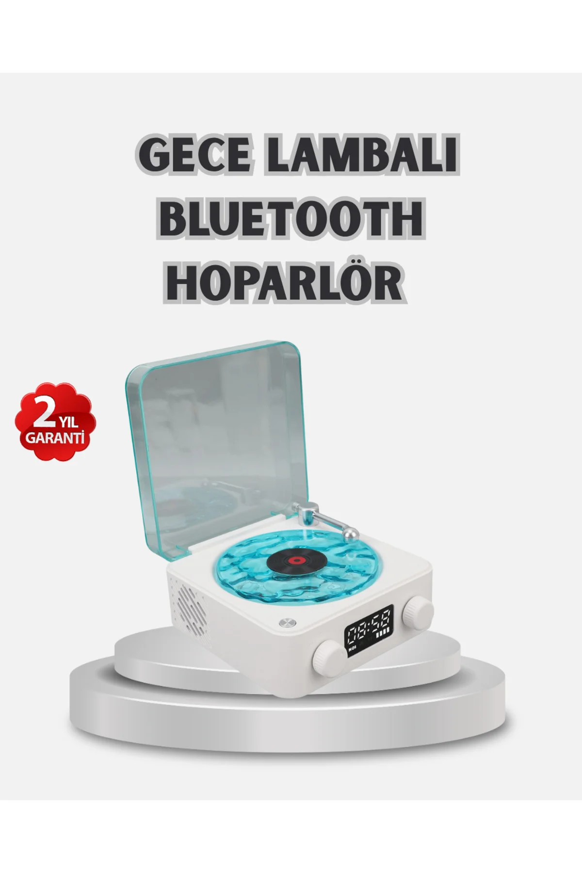 3-ü-1 Gece Işığı Bluetooth Hoparlör Dijital Saat Vintage Plak Çalar Tasarımlı