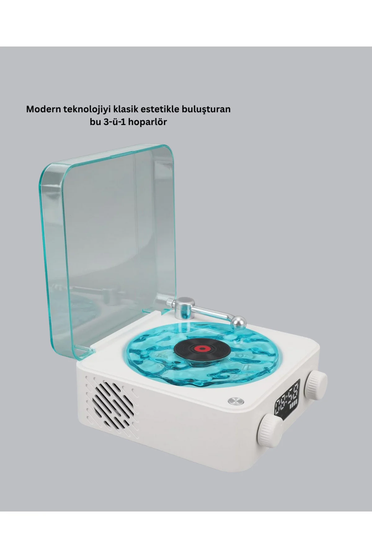 3-ü-1 Gece Işığı Bluetooth Hoparlör Dijital Saat Vintage Plak Çal
