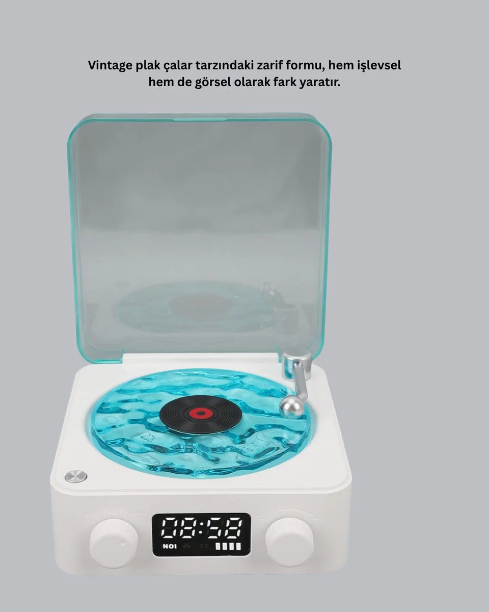 3-ü-1 Gece Işığı Bluetooth Hoparlör Dijital Saat Vintage Plak Çalar Tasarımı