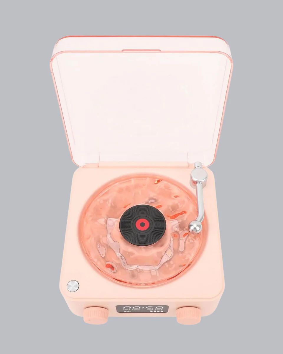 3-ü-1 Gece Işığı, Bluetooth Hoparlör ve Dijital Saat - Vintage Plak Çalar Tasarımı