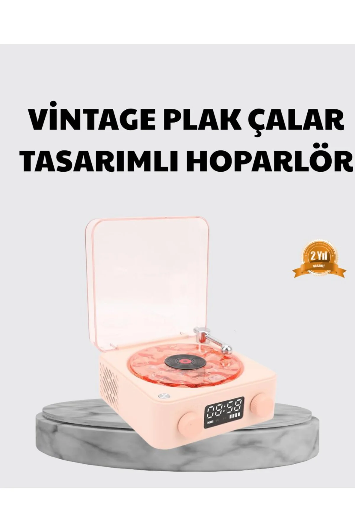 3-ü-1 Gece Işığı Bluetooth Hoparlör ve Dijital Saat Vintage Plak Çalar Tasarımlı