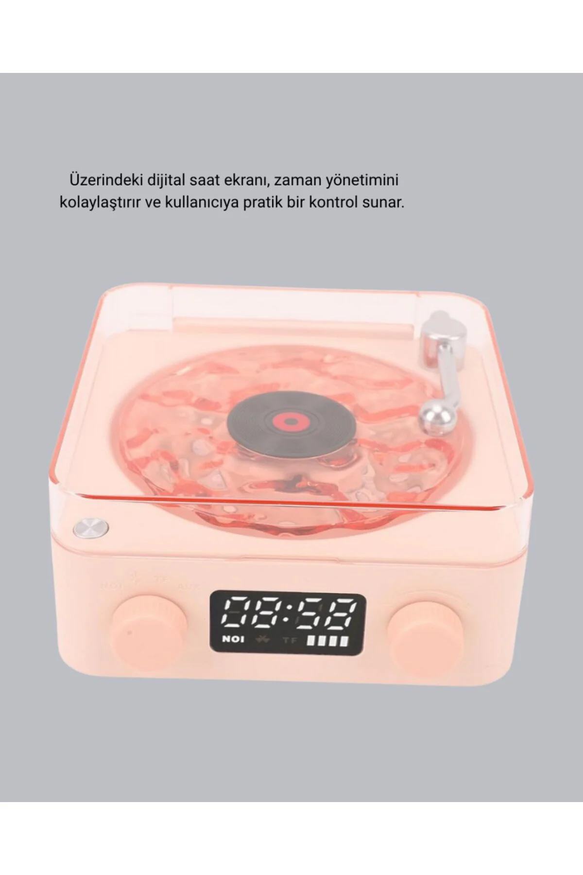 3-ü-1 Gece Işığı Bluetooth Hoparlör ve Dijital Saat Vintage Plak Çalar Tasarımlı